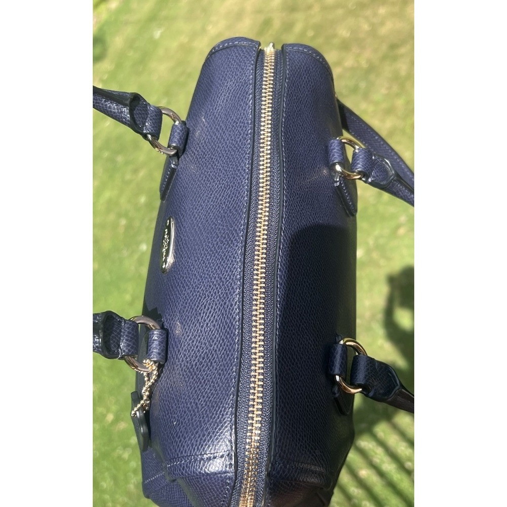 Coach Navy Blue Crossgrain Leather Mini Satchel Crossbody Purse Zip Top - Picture 8 of 16